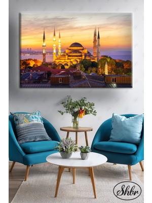 Şehber Tekli Yatay Dekoratif Kanvas Tablo Salon Yatak Odası Kafe Ofis Sultan Ahmet Cami