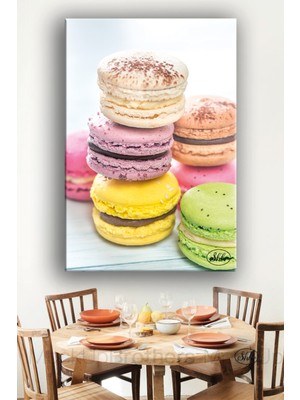 Şehber Tekli Dikey Kanvas Tablo Renkli Fransız Makoranlar Macaroons Kanvas Duvar Tablosu