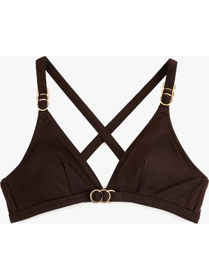 Koton Aksesuarlı Çapraz Askılı Derin V Yaka Parlak Bikini Üstü