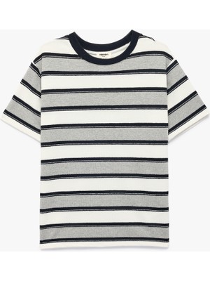 Koton Kısa Kollu Bisiklet Yaka Çizgili Oversize Tişört