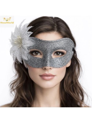 Pazarcan Mey Ithalat® Gümüş Simli Tüylü Balo Maskesi – Kadın Parti &amp; Maskeli Balo Maskesi
