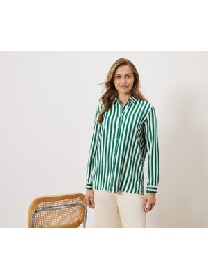 Tchibo Kadın Bluz, Çizgili, Yeşil