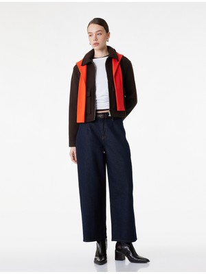 Koton Pamuklu Yüksek Bel Kemerli Geniş Paça Denim Pantolon - Wide Leg Jean