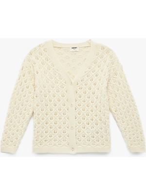 Koton Rahat Kalıp Ajurlu Uzun Kollu V Yaka Triko Hırka