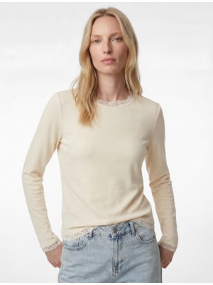 Koton Uzun Kollu Yuvarlak Yaka Dantel Detaylı Triko Kazak