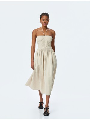 Koton Pamuklu Arkası Pencere Detaylı Gipeli Midi Boy Straplez Elbise