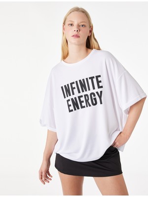 Koton Yarım Kollu Bisiklet Yaka Baskılı Oversize Spor Tişört