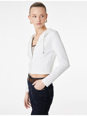 Koton Uzun Kollu Fermuarlı Kapüşonlu Hırka