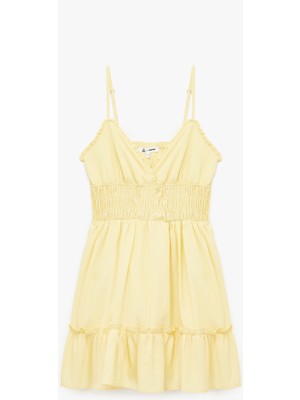 Koton Gipeli V Yaka Katlı Fırfırlı Ip Askılı Viskon Karışımlı Mini Elbise