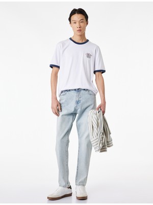 Koton Regular Fit Kısa Kollu Pamuklu Renk Kontrastlı Bisiklet Yaka Baskılı Tişört