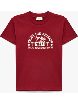 Koton Pamuklu Kısa Kollu Bisiklet Yaka Baskılı Tişört