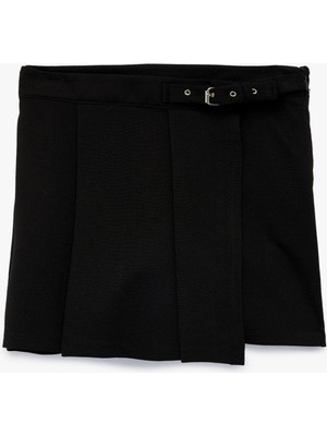 Koton Viskon Karışımlı Toka Detaylı Pileli Etek