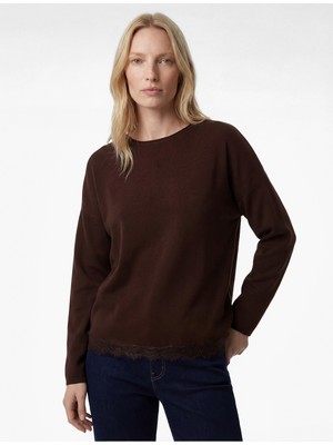 Koton Uzun Kollu Bisiklet Yaka Dantel Detaylı Sweatshirt