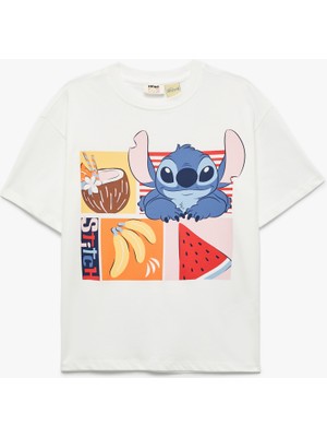 Koton Stitch Lisanslı Pamuklu Uzun Kollu Bisiklet Yaka Baskılı Tişört