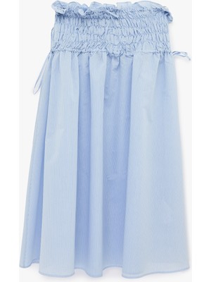 Koton Pamuklu Yanları Bağlama Detaylı Gipeli Kloş Poplin Çizgili Midi Etek