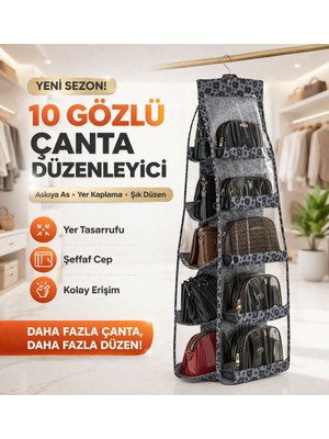 Morport Premium Leoparlı 10 Cepli Dolap Içi Çanta Ayakkabı Düzenleyici Organizer