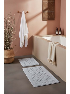 Geometrik Desenli Pamuklu 2’li Banyo & Klozet Paspas Takımı