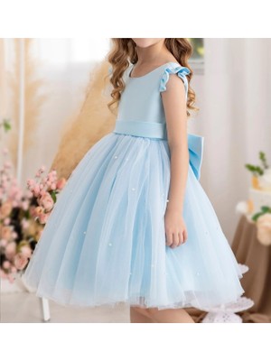 NSM Life Kız Çocuk Incili Fırfır Kol Elbise Mezuniyet Doğum Günü Özel Gün Abiye Elbise