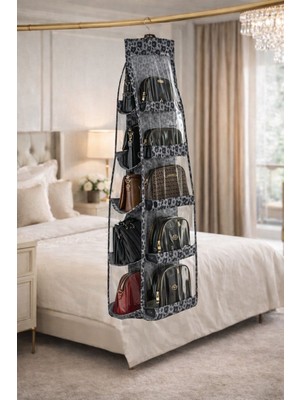 Mor Bebe Premium Leoparlı 10 Cepli Dolap Içi Çanta Ayakkabı Düzenleyici Organizer