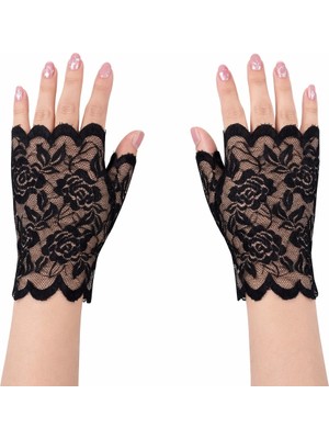 Epilons Siyah Dantel Parmaksız Kısa Eldiven