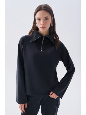 Modal Karışımlı Fermuarlı Polo Yaka Sweatshırt