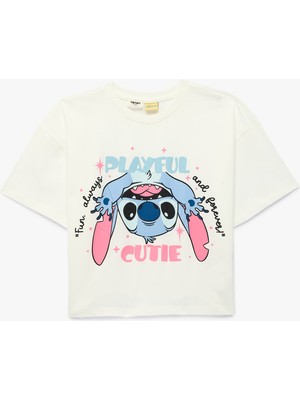 Koton Stitch Baskılı Kısa Kollu Bisiklet Yaka Pamuklu Lisanslı Tişört