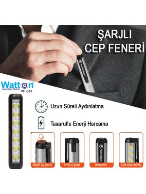 Epilons Type-C Gi̇ri̇şli̇ Miknatisli Şarjli Cep Feneri̇ Watton WT-333