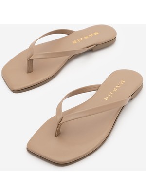 Marjin Kadın Ince Bantlı Parmak Arası Küt Burun Günlük Terlik Nelvin Vizon