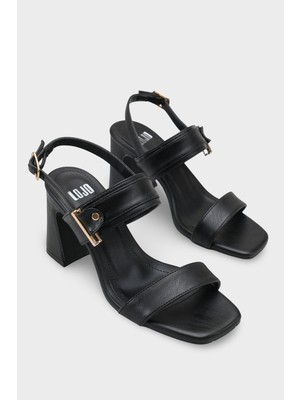 LOJO Kadın çift Bantlı Gold Tokalı Topuklu Günlük Sandalet Ravello Siyah