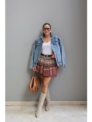 Purple By Banu Renkli Etnik Desen Kemerli Etek