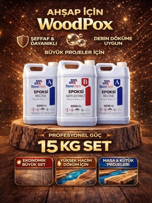 Stonechem Woodpox 15 kg Ahşap Epoksi Reçine Seti - Tek Seferde 3 cm Yüksek Döküm - Ultra Şeffaf Nehir Masa Reçinesi