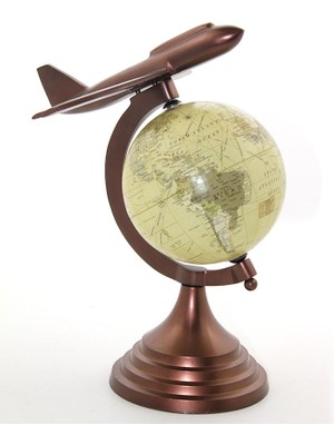 Store Mania 25X15 cm Pirinç Uçak Tasarımlı Dünya Küre  STRMIA-RSTTT34