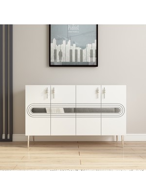 Morepp Karsu 120 cm Konsol, Tv Ünitesi, Çok Amaçlı Dolap Beyaz-Gümüş