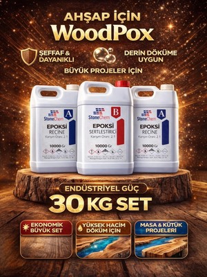 Stonechem Woodpox 30 kg Ahşap Epoksi Reçine Seti - Tek Seferde 3 cm Yüksek Döküm - Ultra Şeffaf Profesyonel Nehir Masa Reçinesi