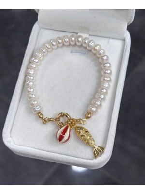 Taşmir Sertifikalı Rondel Kesim Gerçek Inci Bileklik Balon ve Balık Charm