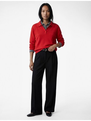 Koton Aerobin Kumaş Kemerli Uzun Düz Geniş Paça Pantolon