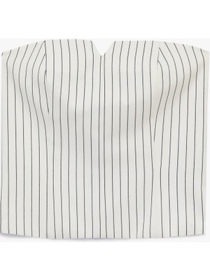 Koton Çizgili Kolsuz Fermuarlı Straplez Crop Bluz