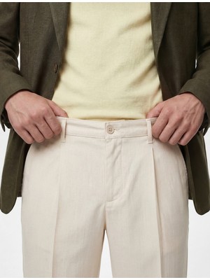 Koton Viskon Karışımlı Düğmeli Cepli Pileli Kumaş Pantolon