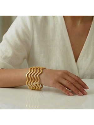 Gekas Kuyumculuk 925 Ayar 5 Adet Gümüş Altın Kaplama 7 Gram Zigzag Bilezik