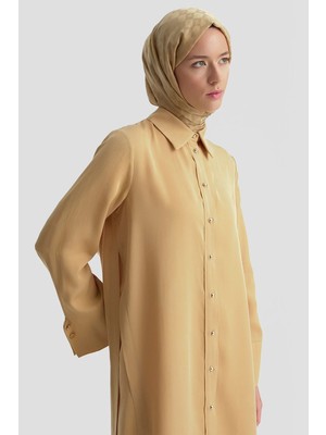 Armine Kalın Manşetli Tencel Tunik Camel