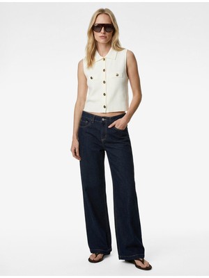 Koton Regular Fit Gömlek Yaka Düğmeli Aplike Detaylı Triko Yelek