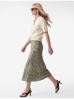 Koton Viskon Standart Bel Soyut Desenli Midi Çan Etek