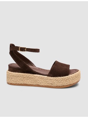 Cabani %100 Hakiki Deri Kahverengi Kadın Süet Sandalet