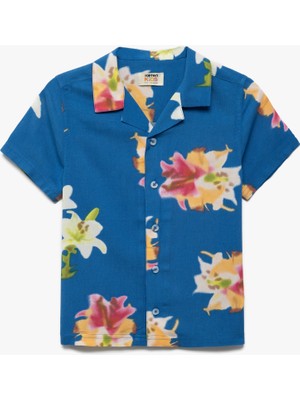 Koton Kısa Kollu Düğmeli Çiçek Desenli Viskon Gömlek