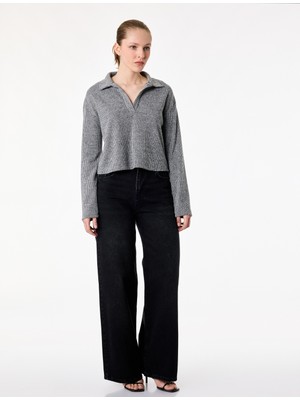 Koton Uzun Kollu Polo Yaka Fitilli Tişört