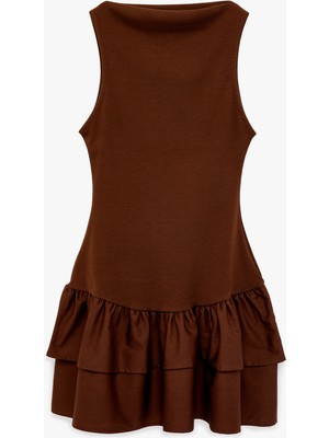 Koton Kolsuz Bisiklet Yaka Pamuklu Katlı Volanlı Mini Elbise