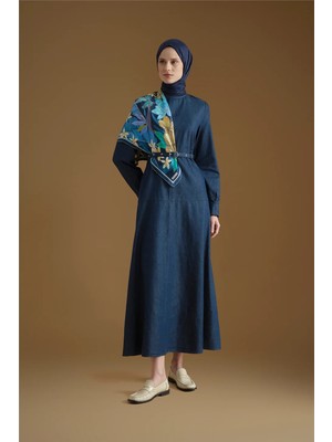 Armine Kemer Detaylı Denim Elbise Lacivert