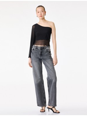 Koton Slim Fit Tül Tek Omuz Bluz