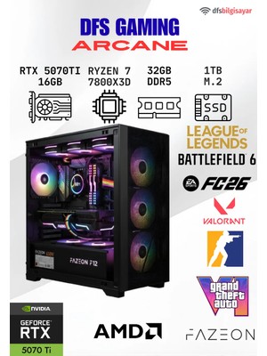 AMD Dfs Gamıng Arcane Ryzen 7 7800X3D-B650M-RTX 5070 Tı 16GB-32GB Ddr5 Ram-1tb M.2 Ssd-Masaüstü Oyuncu Bilgisayarı