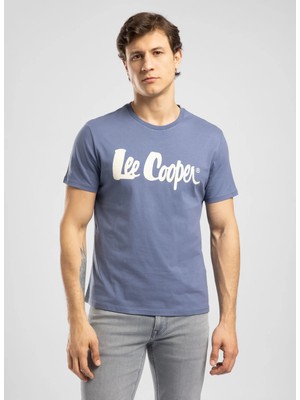 Lee Cooper Londonlogo Erkek Regular Fit %100 Pamuk Baskılı Bisiklet Yaka T-Shirt Mavi